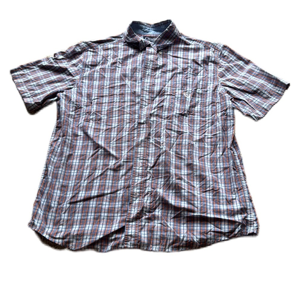 Chaps XL Blue/Orange Checkered Short Sleeve Button Down Shirt Men's Casual EUC